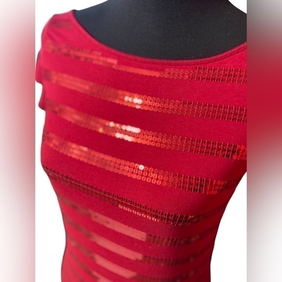 LOFT Ann Taylor Sequin Red Blouse Top Cotton Spandex Blend Valentine’s Day XS - Picture 3 of 16